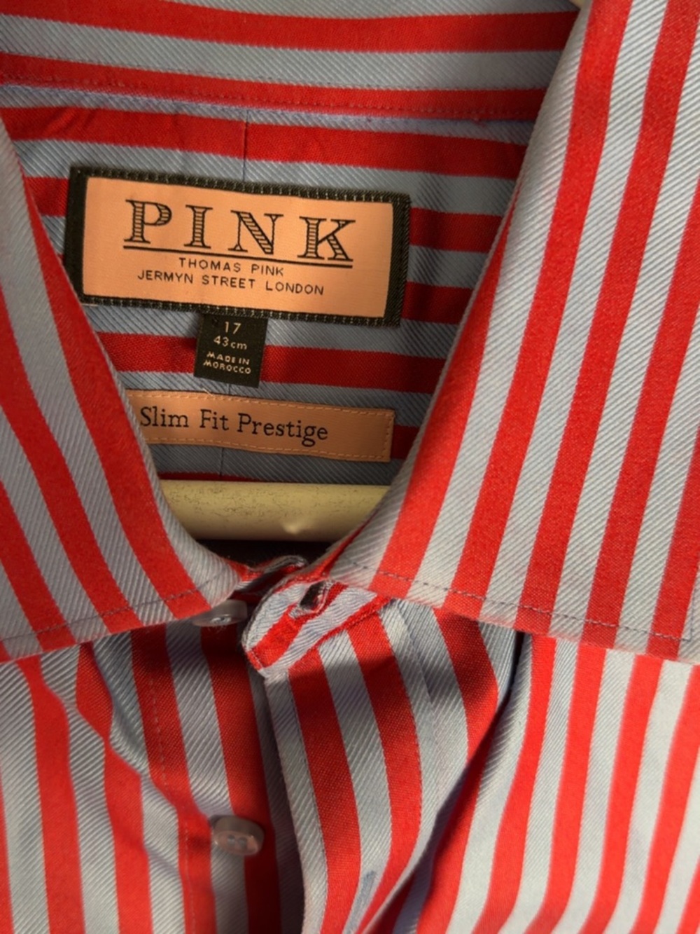 Thomas Pink Slim Fit Red and White Striped Dress Shirt